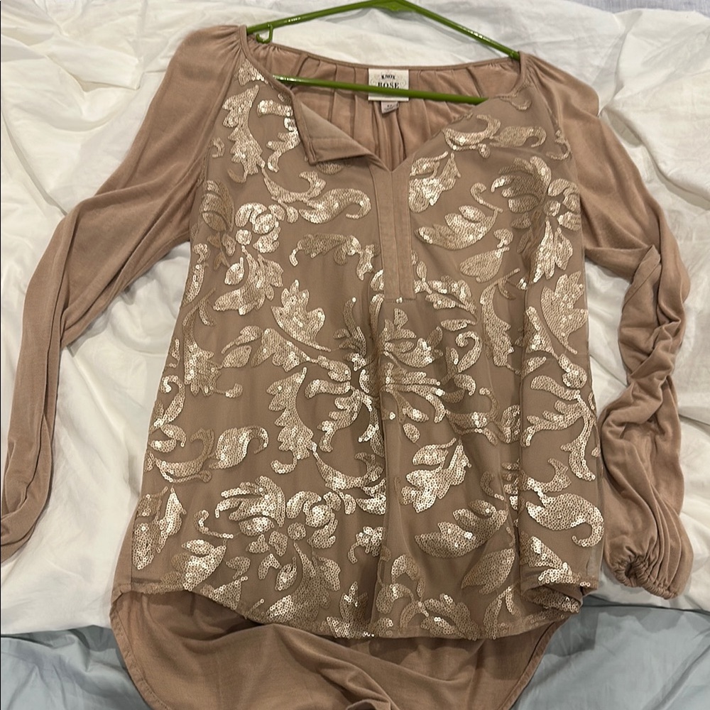 Apt. 9 Beige Blouse with Silver Accents
